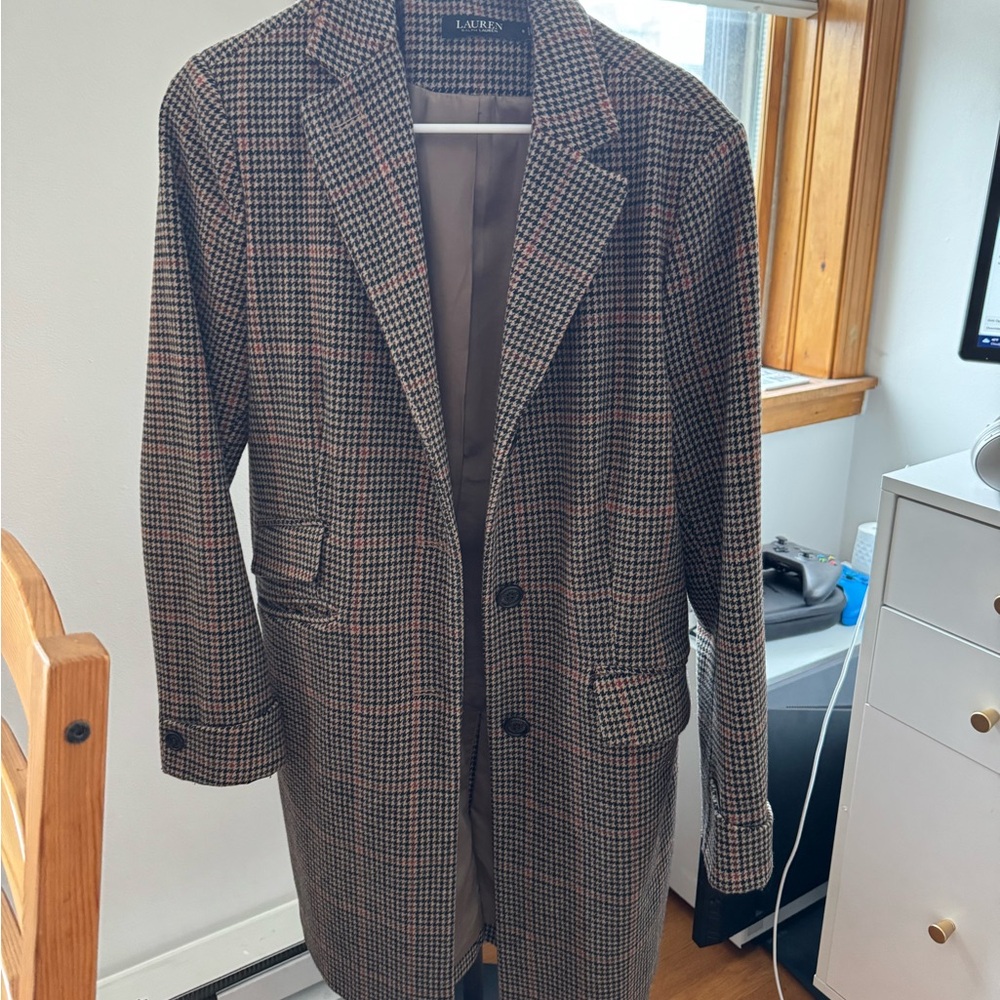 Ralph Lauren Brown Houndstooth Trench Coat - Picture 3 of 4